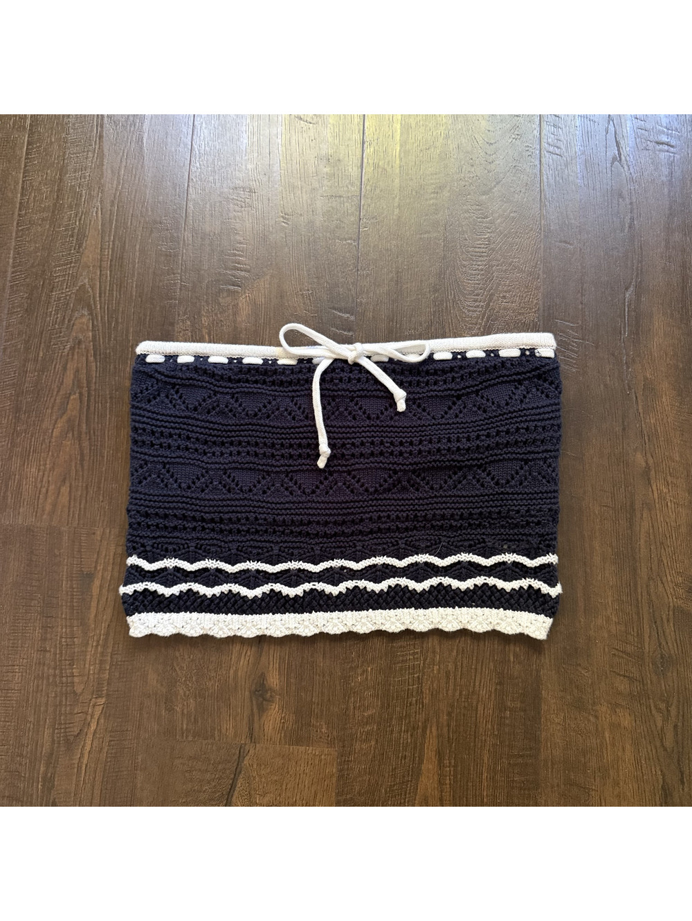 Hollister Navy White Crochet Top Knit Sailor Yachting Summer Fit Sz M